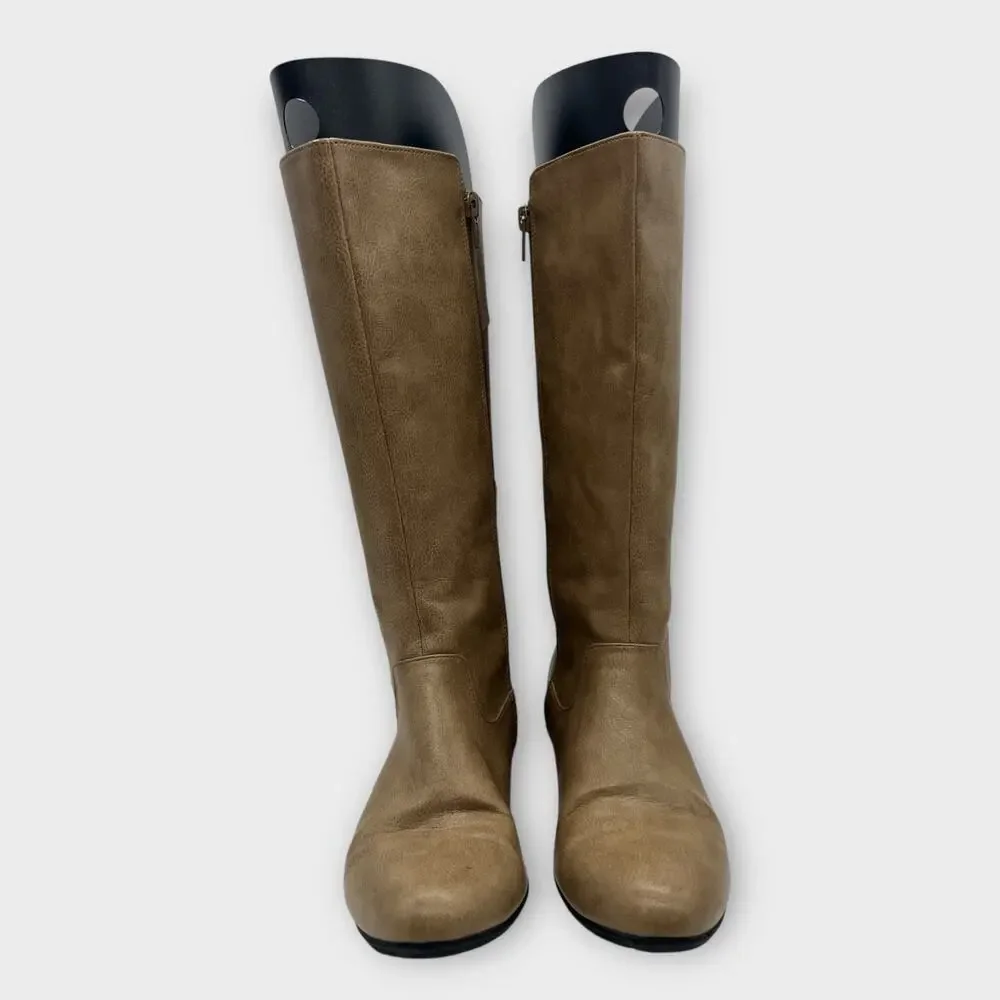 Lower East Side Knee‎ High Boots Y2K Boho Minimalist Tan Faux Leather 7.5M